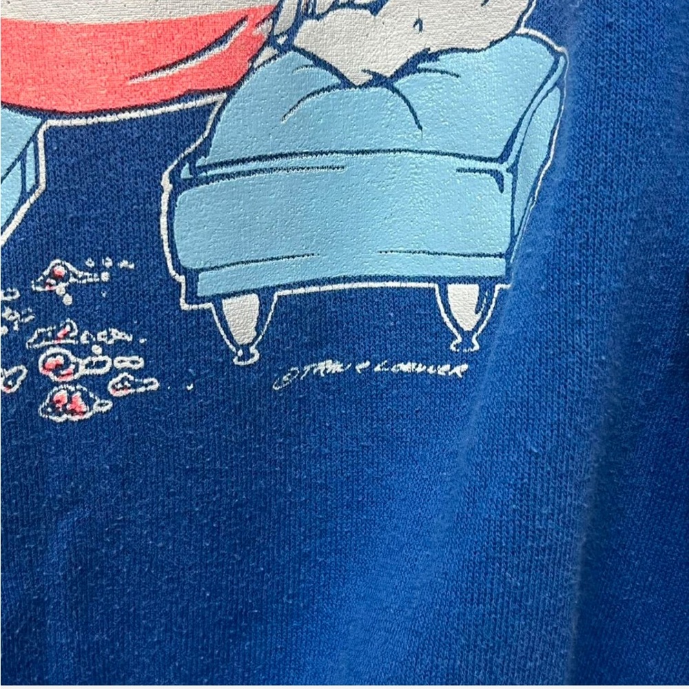 Vintage 80s Blue Graphic Men's Sweatshirt The Great Indoorsmen Winter Weather M - Picture 3 of 5